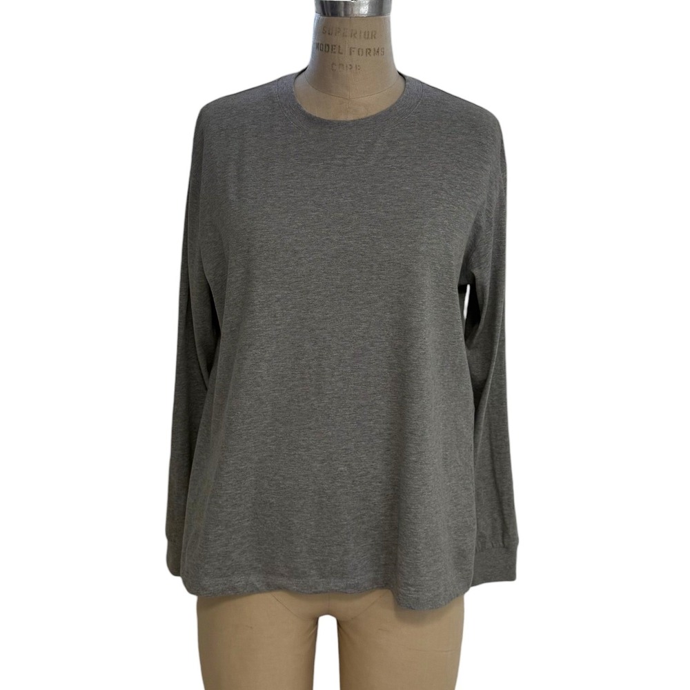 Negative Long Sleeve Classic Crew Neck T Shirt Womens M Heather Gray 100% Cotton